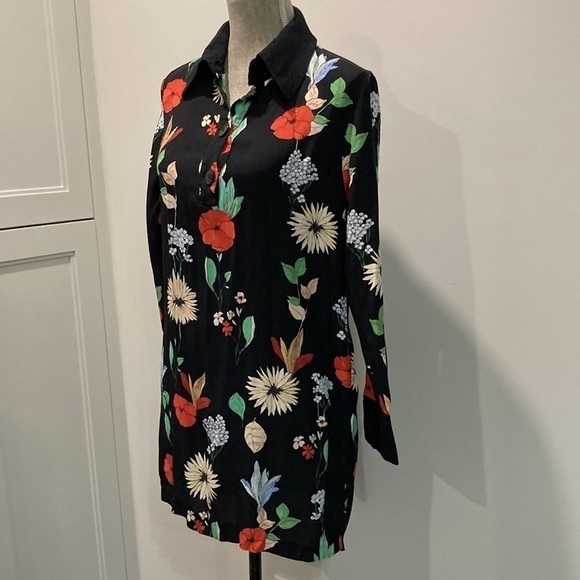 ZARA Black Floral Long Sleeve Dress - Picture 3 of 16